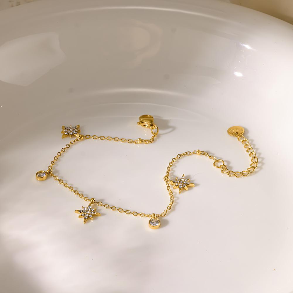 European and American round zircon stainless steel plated with 18k gold super flash full diamond octagram pendant bracelet bracelet jewelry high sense