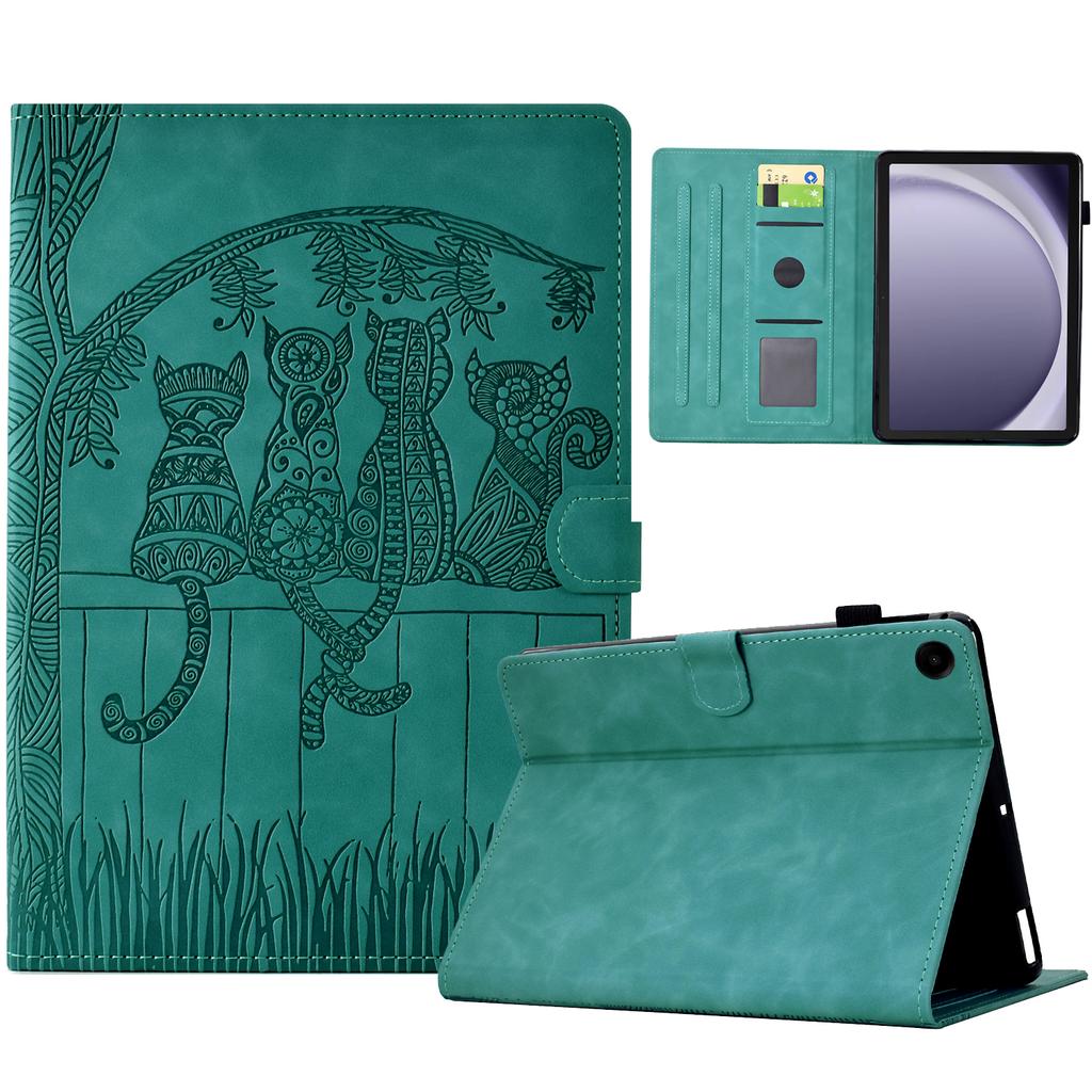 For Samsung Galaxy Tab A9+ Case Cats Imprinted PU Leather Card Slots Tablet Cover