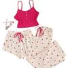 Sweet Girly Three-Piece Women's Pajama Set: Vest & Long Pants for Spring/Summer