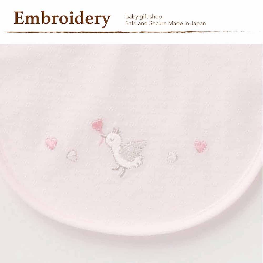 de in Cotton Bib with Duck and Heart for Newborns and 64902 [Cream Coco] [Made Japan] 100% Embroidery, Babies, (Pink)