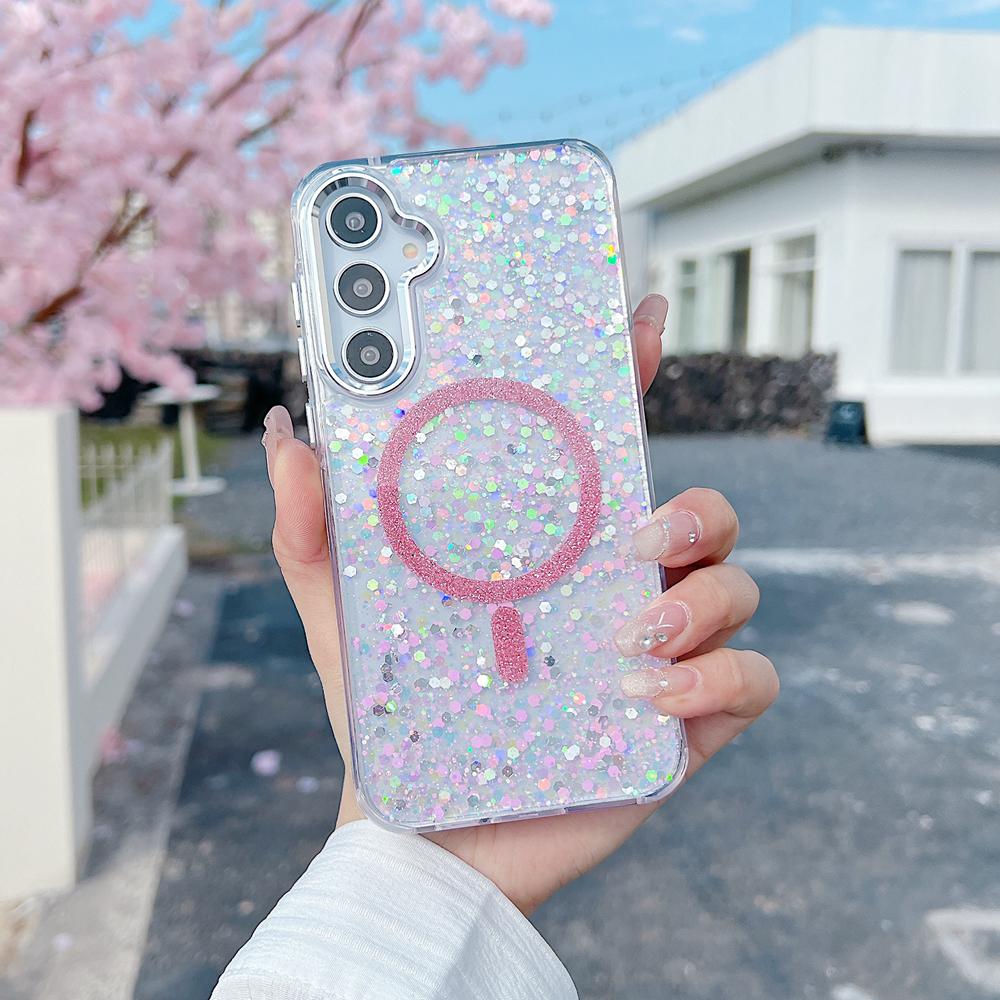 KEYSION Luxuxy Glitter Magnetic Phone Case for MagSafe for Samsung A55 5G A35 A25 5G TPU+PC Shockproof Cover for Galaxy A15 4G 5G