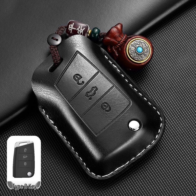 Leather Key Case for Volkswagen Models: T-Cross, Lavida, Lamando, Bora, Tiguan, Sagitar, Polo, Magotan, Passat, Tharu