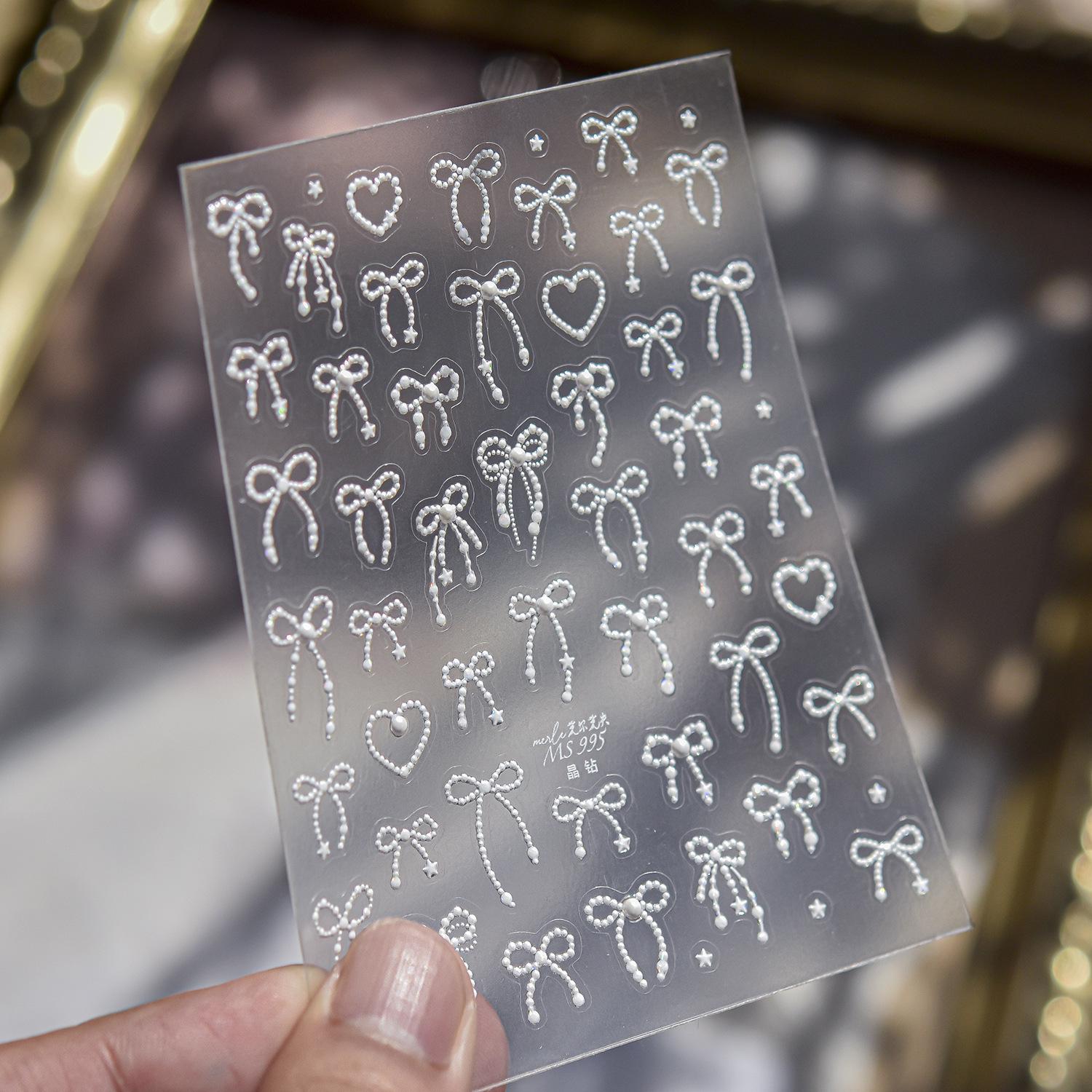 Tomoni High-End Rhinestone Lace Bow Nail Stickers
