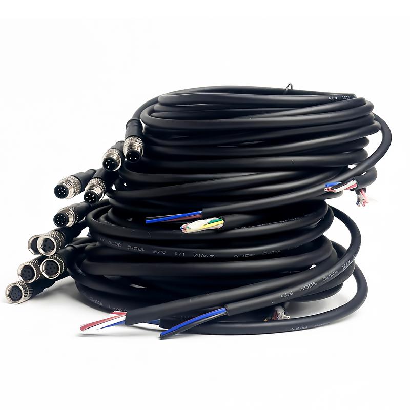2Meters M8 Sensor Connector Male & Female, 3/4/5/6/8 Pin Waterproof Cable Plug, Integrated Injection Molding for Industrial Use