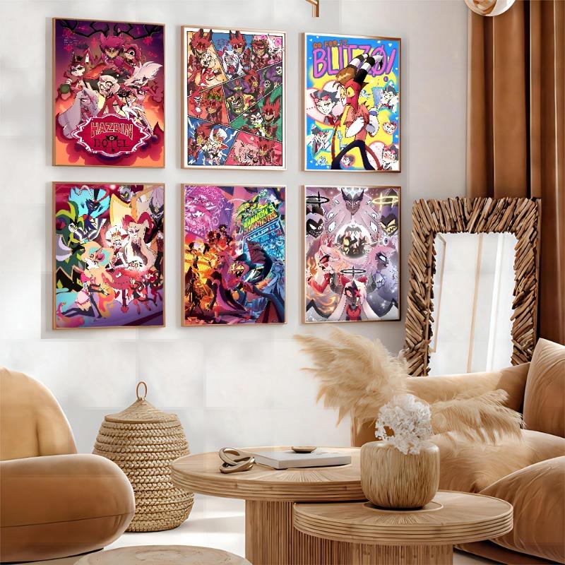 H-Hazbin Cartoon Hotel  Classic Vintage Posters Decoracion Painting Wall Art White Kraft Paper Kawaii Room Decor
