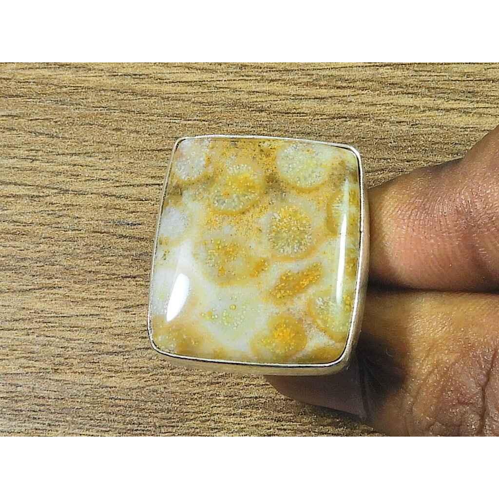 

Natural Fossil Coral Solid 925 Sterling Silver Octagon Stone Ring Size US 7 MK-170