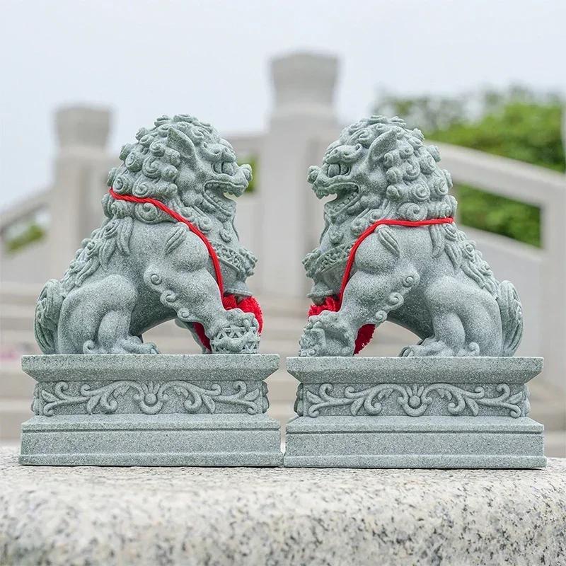 Coppia di Fu Foo Dog Statue di Pietra Guardiane Leoni Statuette Decorative Cinesi Feng Shui Ornamento da Scrivania Decorazione per Casa Soggiorno Bar Caffetteria