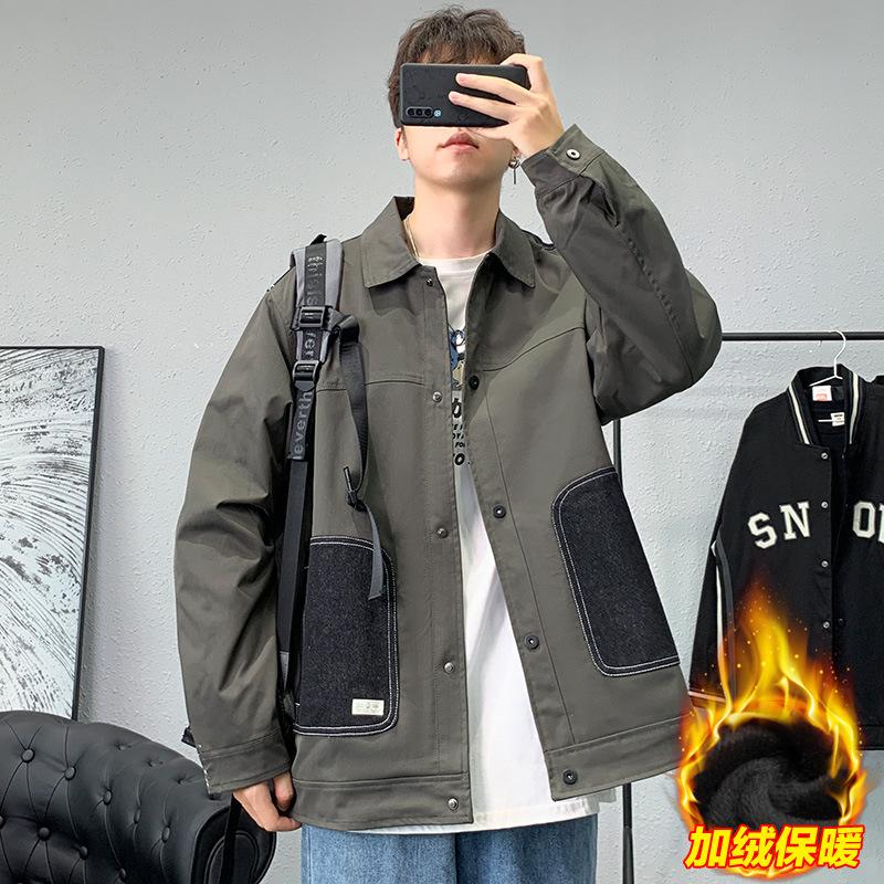 Jackets, Men's Jackets, Spring and Autumn Lapels, Casual Fleece, Trendy, Versatile, Korean Cargo Jackets, Men's Fashion Men's Clothing