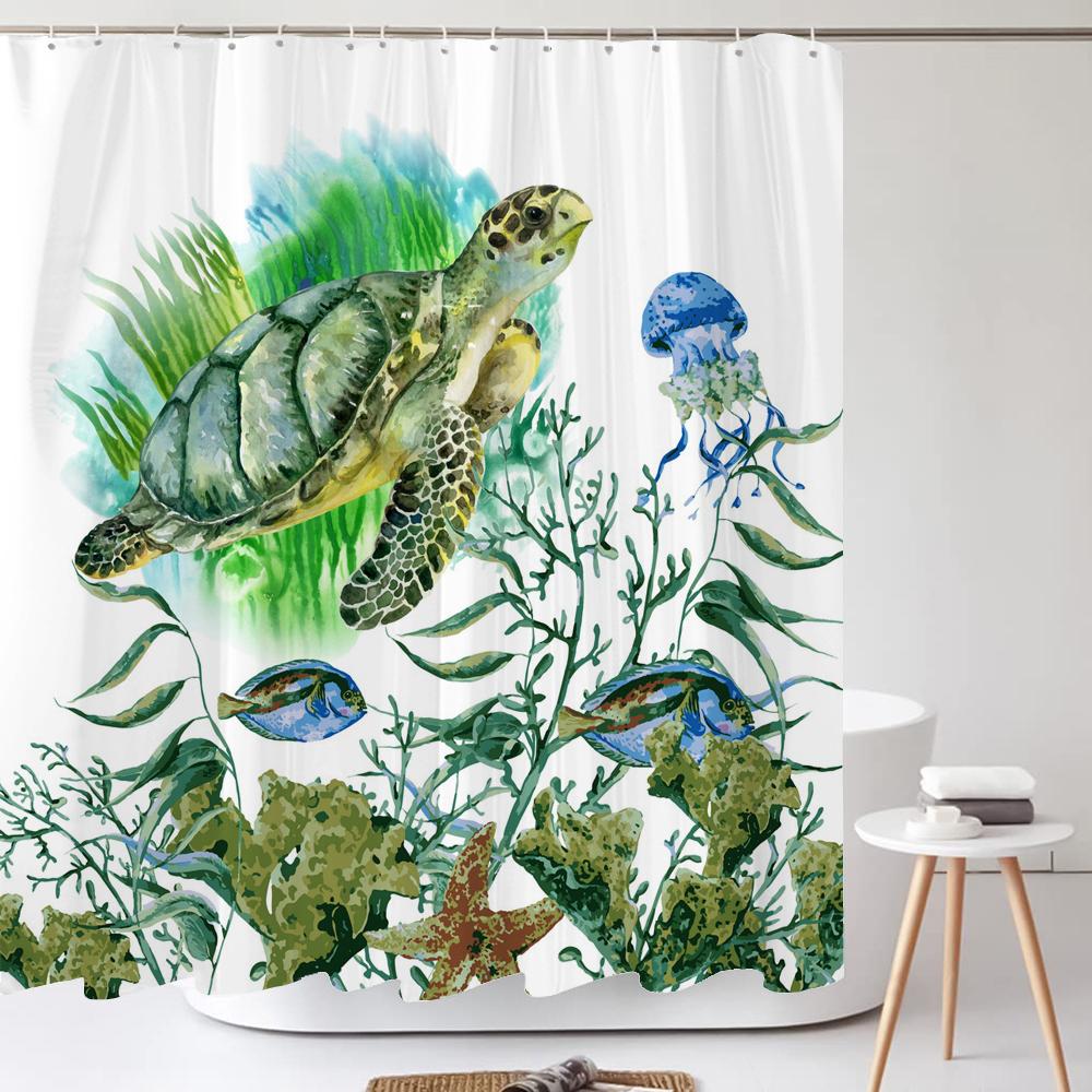 

Lovely Dolphin Cartoons Shower Curtains Waterproof Bathroom Curtain 3D Marine Life With Hooks Large Size 240*180Cm Bath Screen W60H190(CM)-1 Pcs