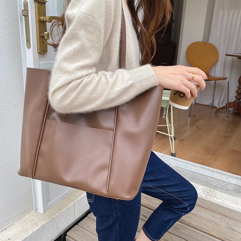 

Casual Big Women totes designer female shoulder bags soft pu leather composite bag lady purses and handbags large capacity Black кавовий
