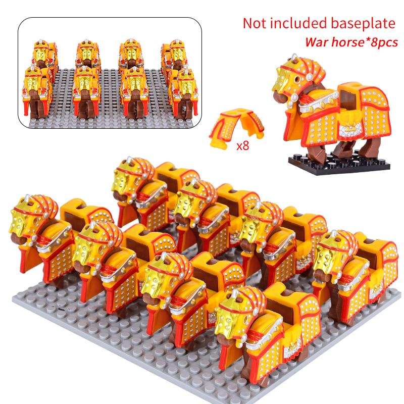 

MOC 8pcs Chinese Qing Dynasty Medieval Eight Banners War horse Banners figures Model Building Bricks Blocks Toys for kids
