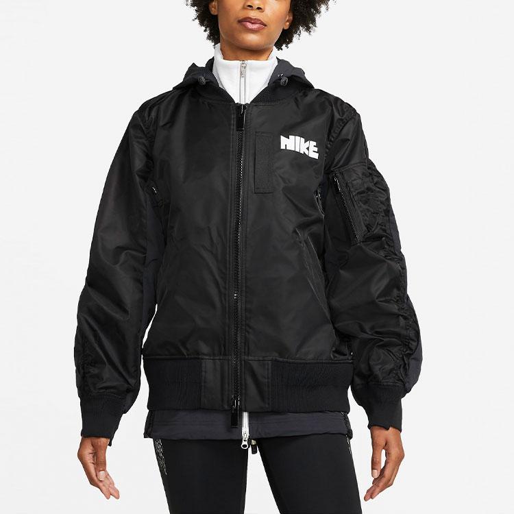 Nike X Sacai Double-Layer Color-Block Sport Hooded Jacket Women Jackets Black CZ4678-010