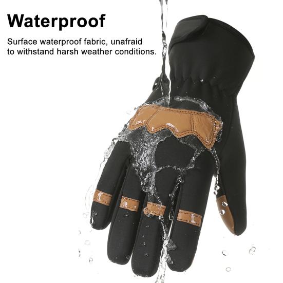 1 Pair Winter Gloves Patchwork Color Touch Screen Design Non-Slip Imitation Leather Palm Riding Gloves
