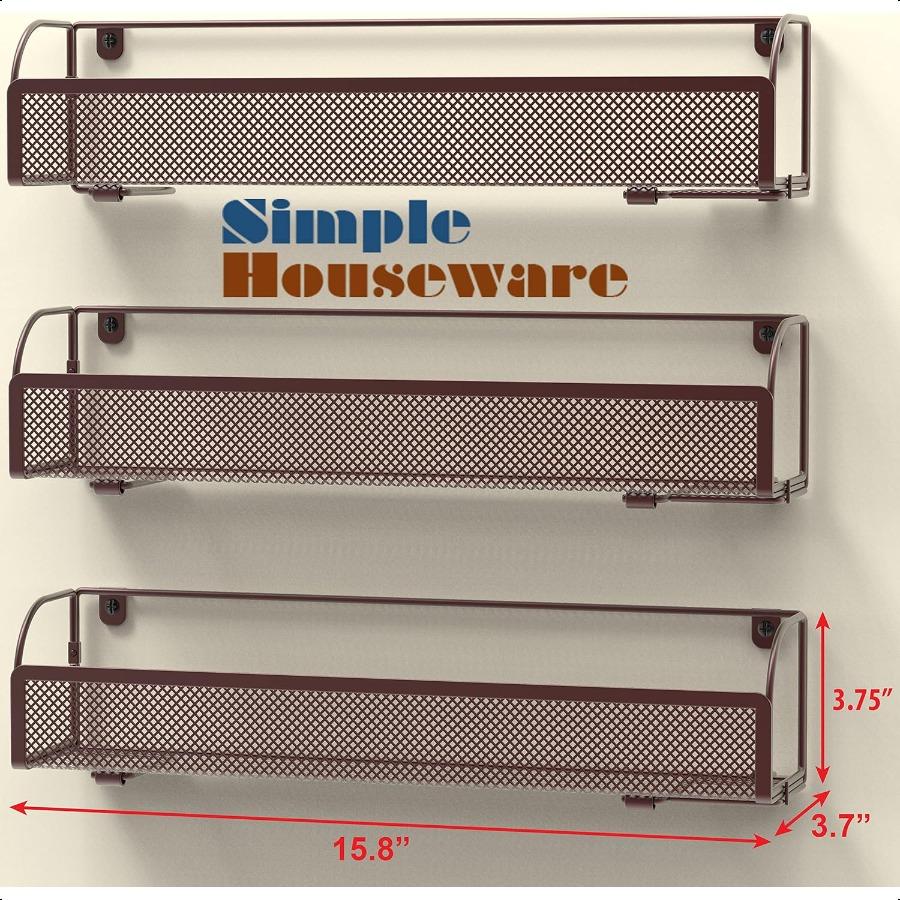 Wall Mounted Spice Rack Shelves Organizer Bronze 3Pack