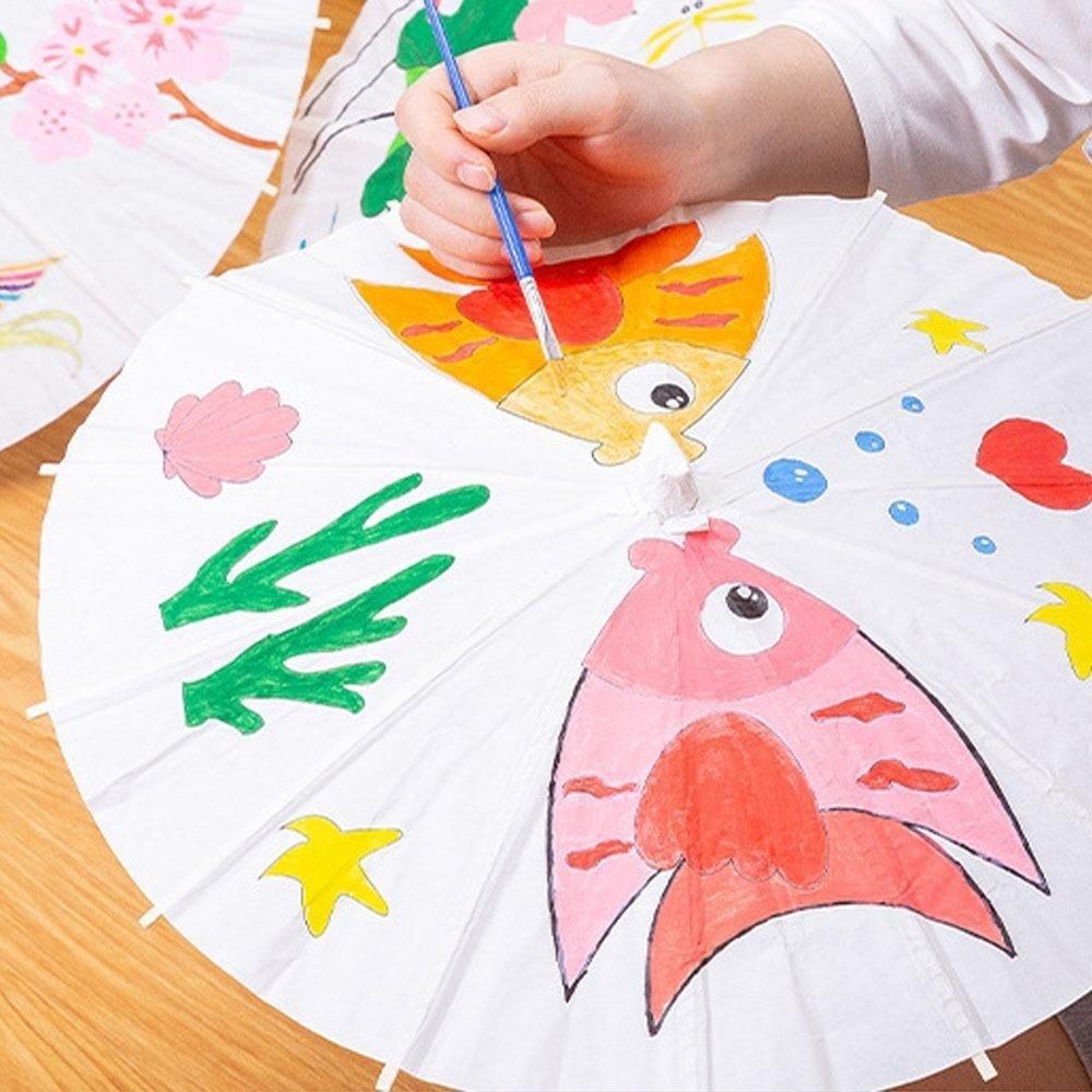 Kids Painting Paper Umbrella DIY Blank Paper Umbrella Handmade Paper Umbrella  Wedding Decoration