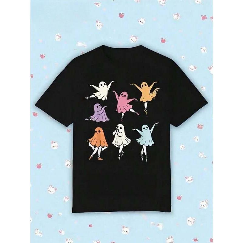 European sizes Girls Cute Ballet Print T-Shirt - Short Sleeve Round Neck Top 98cm чёрный