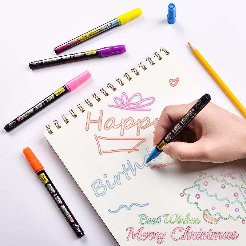 Guang Na 157 Double-Line Metallic Glitter Marker Set - 24 Colors