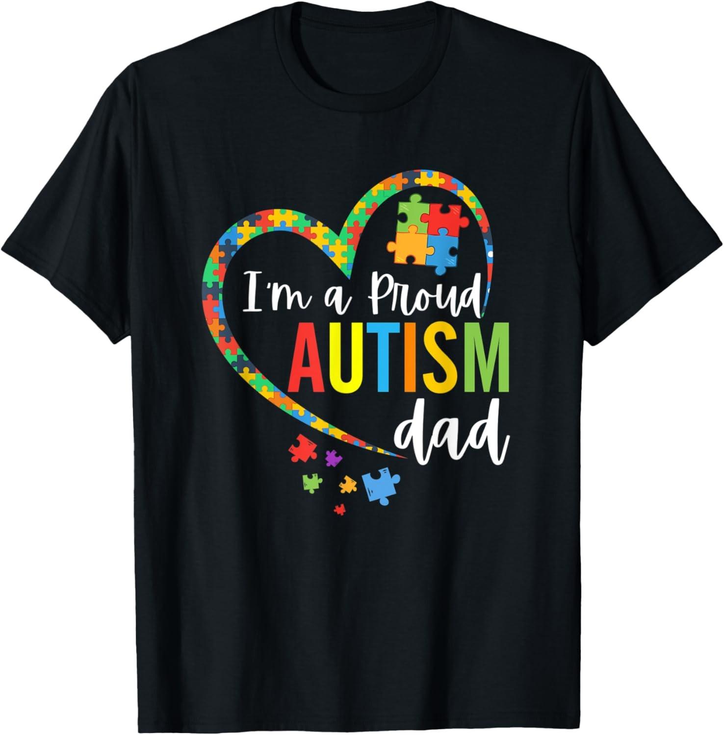I m A Proud Autism Dad Love Heart Autism Awareness Puzzle T-Shirt S