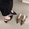 New Style Sexy Fashionable T-Strap Ladies Heels Shoes Female Slides Pointed Toe Mules Rivet Women Thin High Heels Shoes Footwear