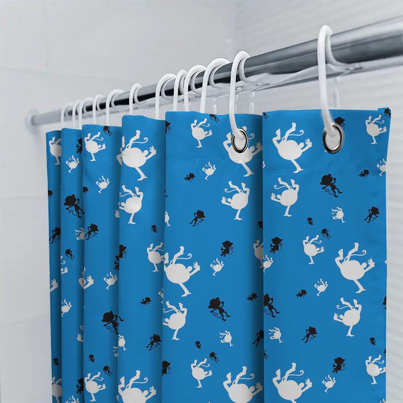 Modern Blue White Cartoon Animal Print Shower Curtain Waterproof Bathroom Decor Home Decoration 3D Printing Water Droplet Resist