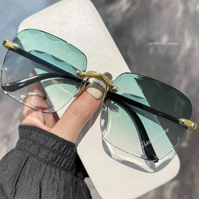 Frameless Cut Edge Sunglasses Women Summer UV400 Protection Transparent Multi color Lenses Retro Style Sun Visors