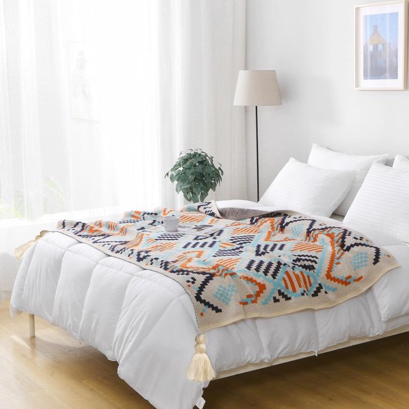 Decke Boho Gestrickt Quaste Überwurfdecke Vintage Wellenmuster Leichte Decke für Sofa Couch Klimaanlage Nickerchen-Decke für Zuhause
