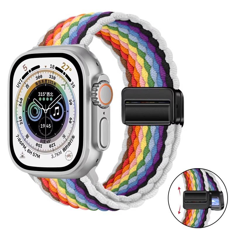 Nylon Braided Band For Apple Watch Series Ultra 3 2 1 49mm 11 10 46mm 42mm 9 8 7 45mm 41mm Magnetic Strap iWatch 6 5 SE 44/40mm Belt