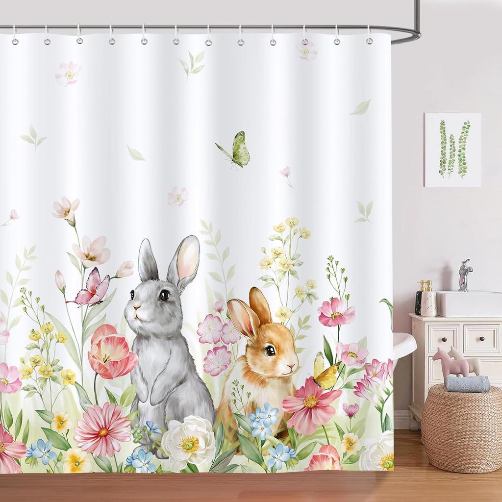 Romantic Cherry Blossom Pink Floral Shower Curtain Waterproof Washable Polyester Shower Curtain 180 X 180Cm With 12 Hooks
