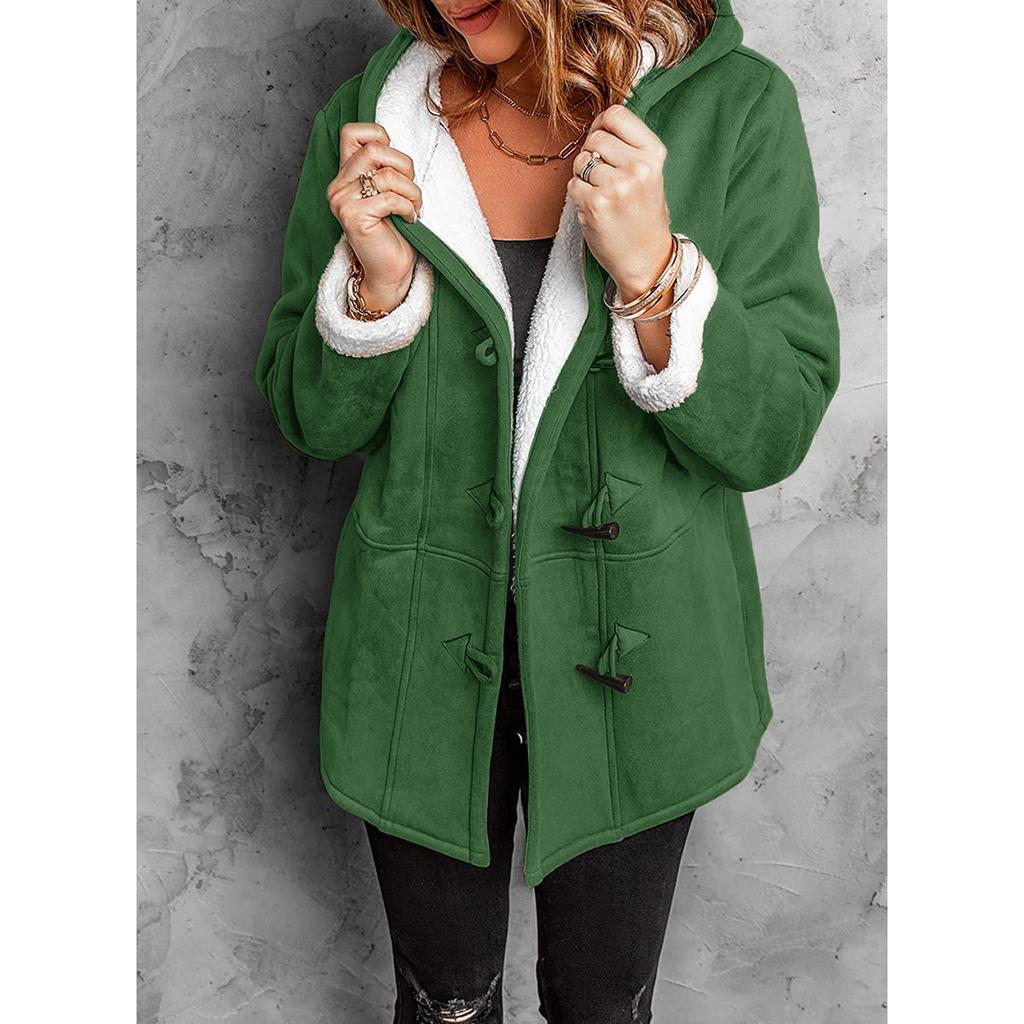 Winter Women's Mid-Length Shearling Coat, Detachable Faux Fur Collar Jacket With Pockets, Simple Pure Color Casual Buttoned Cardigan For Daily Wear