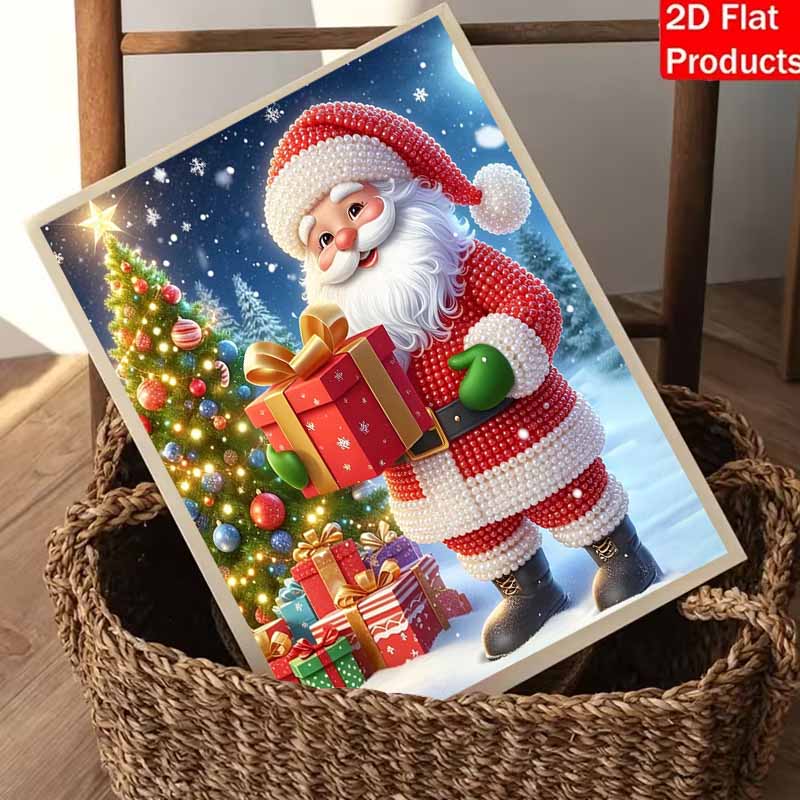Christmas Santa Claus Holding Gift Pearl Painting Kit Handmade DIY Home Decoration Painting