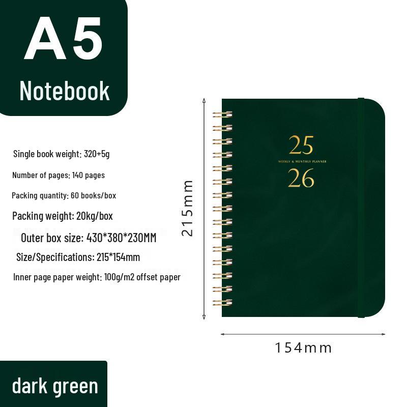 

Кожаный ежедневник А5 на 2025 год - Настраиваемый английский блокнот на пружине