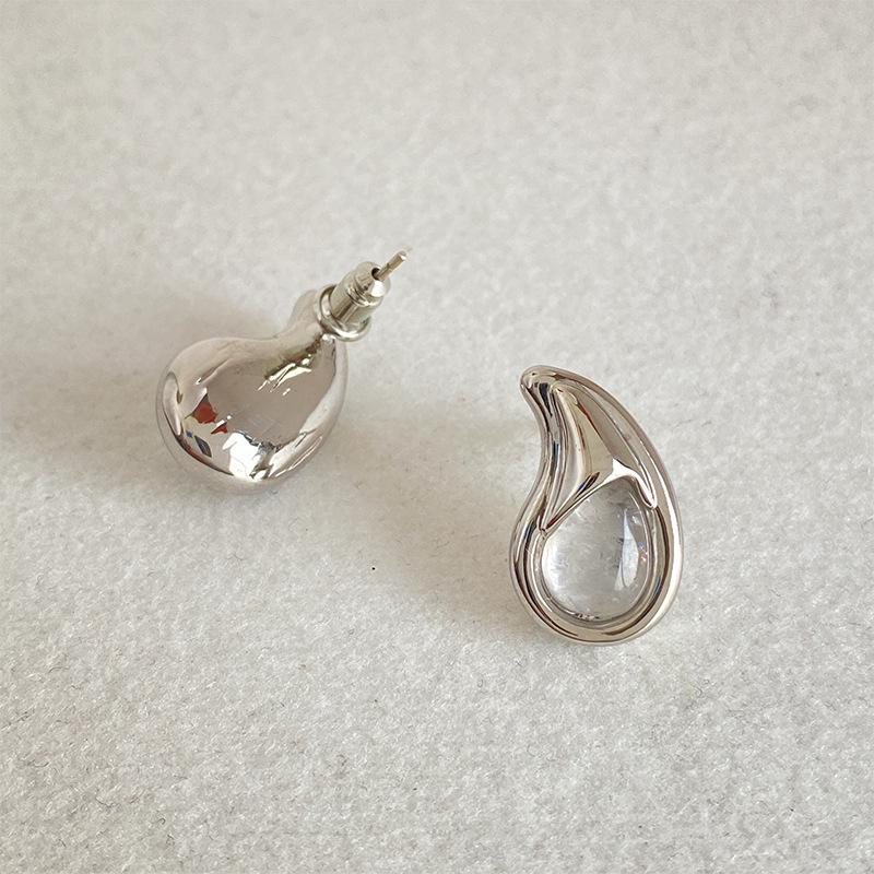 2025 Trendy Teardrop Earrings: Women's Fashion Studs with Inlaid Natural Crystals