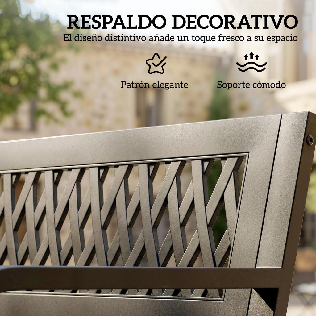 Outdoor Garden Bench 2 Seater Slatted Seat Armrest Steel Frame 119x50x75 Cm Black