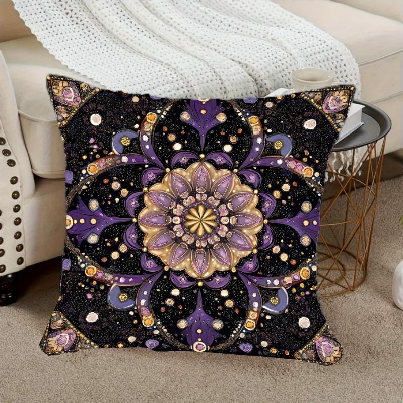 Purple & Golden Floral Cushion Covers Chair Living Room Pillowcase Cozy Zipper Sofa Pillow Covers Bedroom Indoor Home Decor