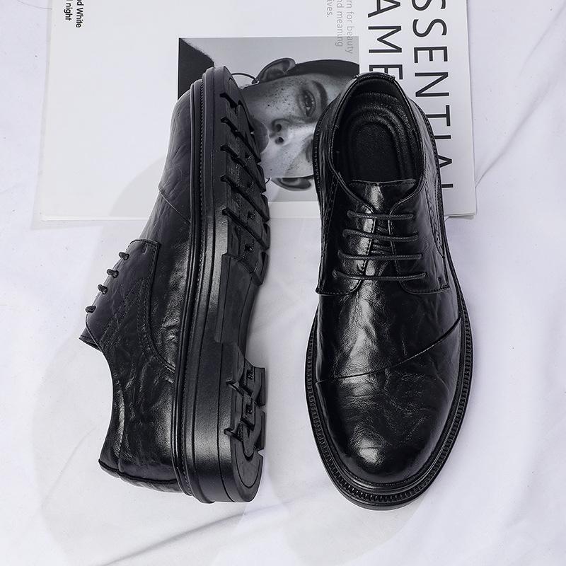 Genuine Leather Mens Business Shoes British Style Black Brogues Brand Male Footwear Flat Cowhide