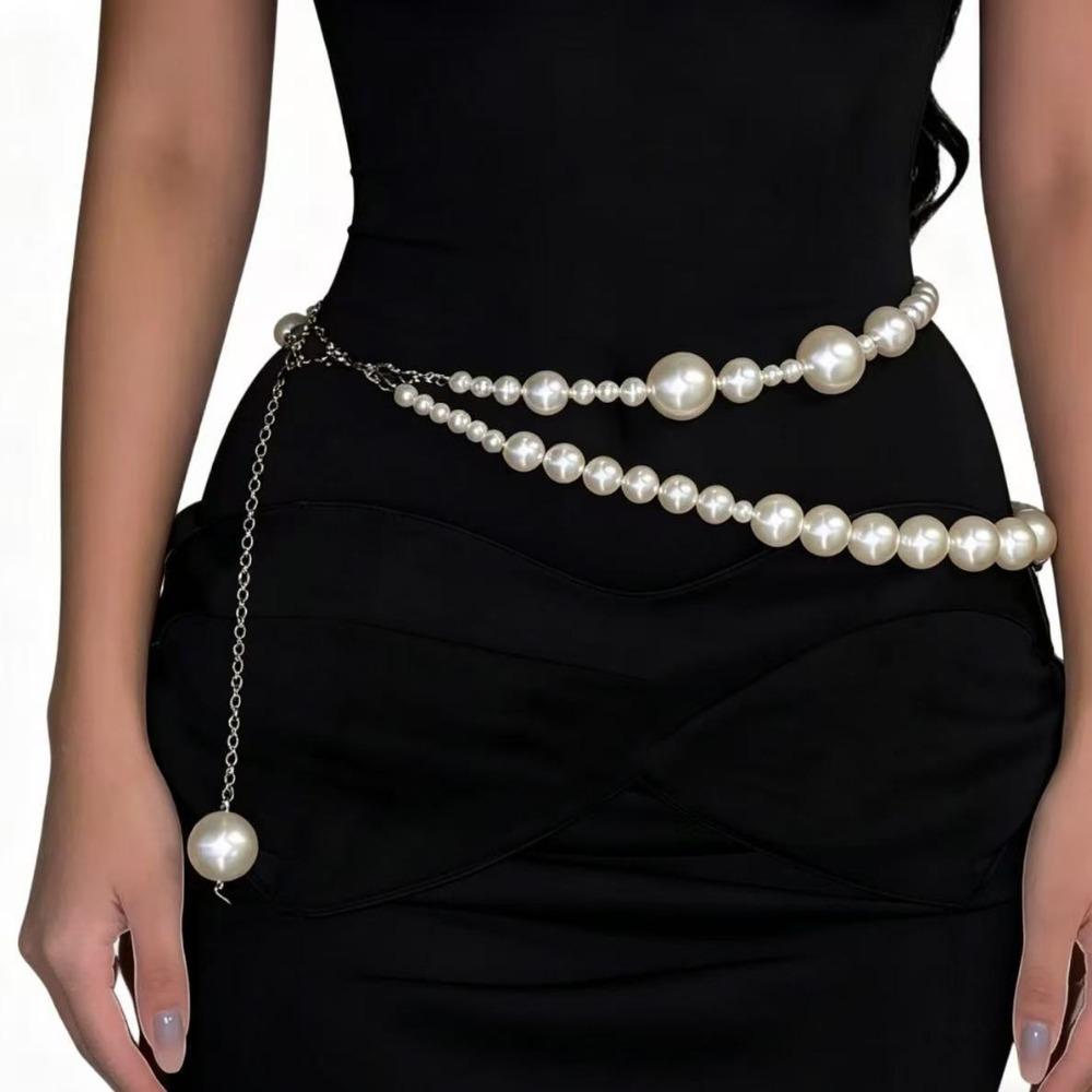 Imitation Pearl Pearl Waist Chain Metal Shirt Suit Belt Fashion Waist Belt Jewelry Party Wear