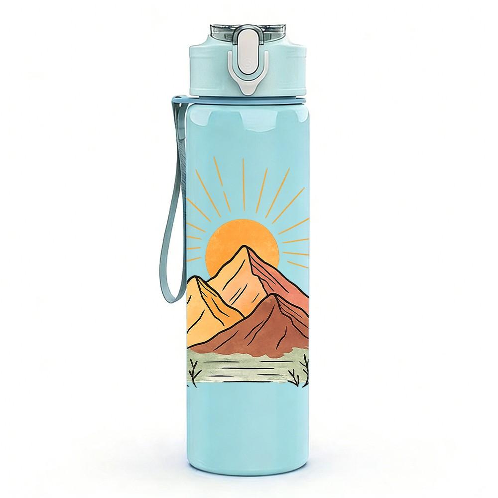 1PC Mountain Sunrise Nature Landscape Print 750ml Color Plastic Sports Water Bottle Leakproof Flip Straw Lid Suitable for Sports Office Home Use