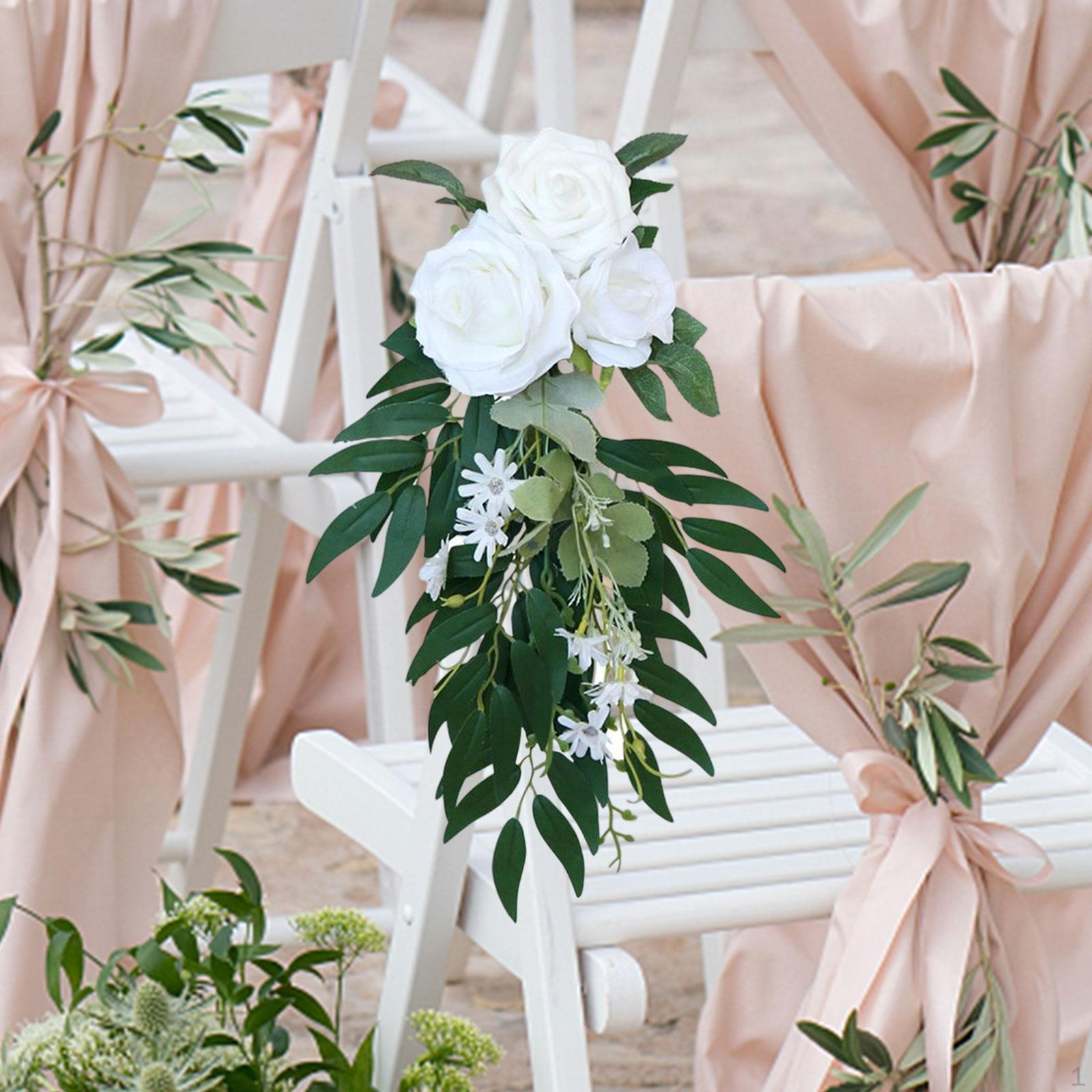 

Chair Back Artificial Flower Wedding Arch Flowers Celebration Garden Floral Ribbons Swag
