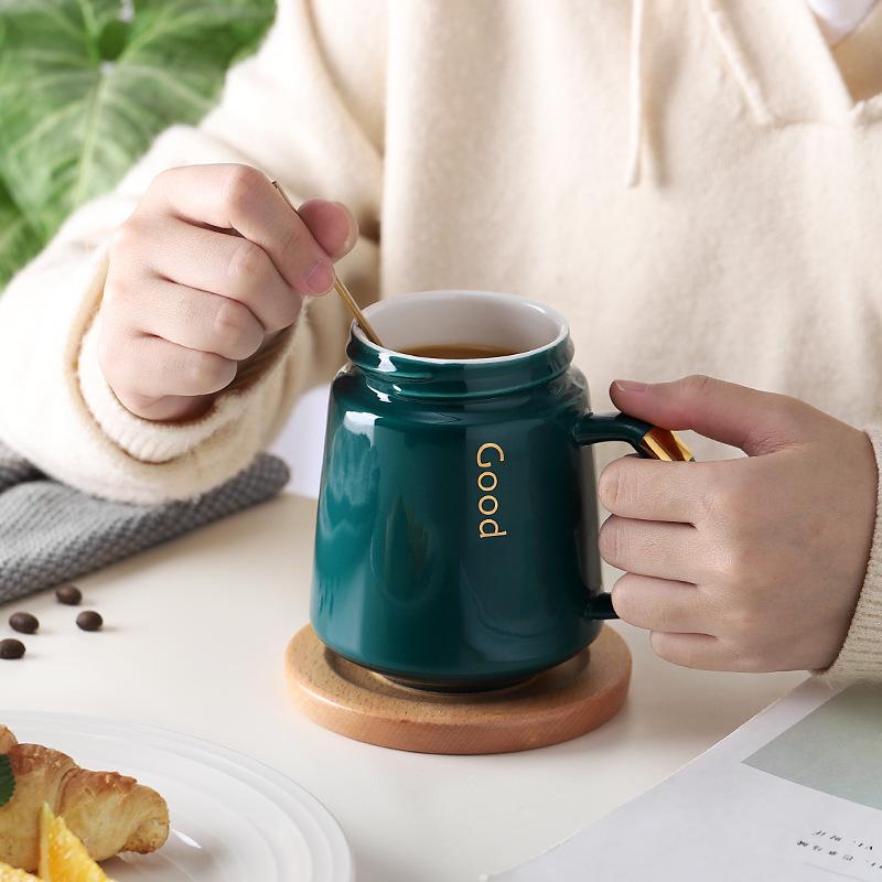 Letter Painted Ceramic Espresso Coffee Mugs Home Porcelain Tableware Large Travel Tea Mug Milk Latte Water Cup with Lid 430ml