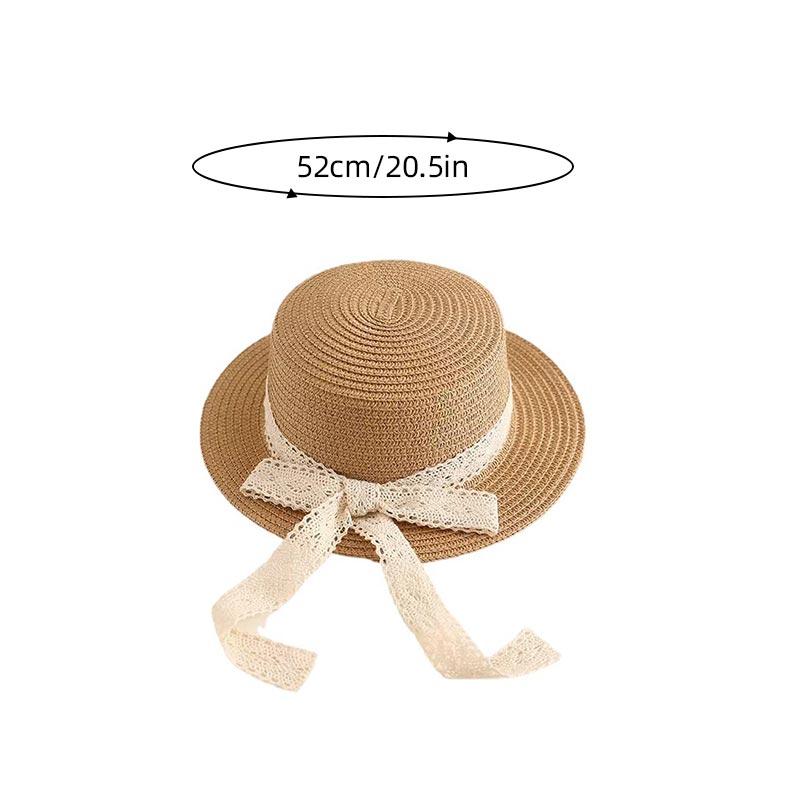 Lace Bow Kids Sun Hat Summer Wide-brim Straw Hats for Girls Outdoor Sunshade Beach Panama Cap