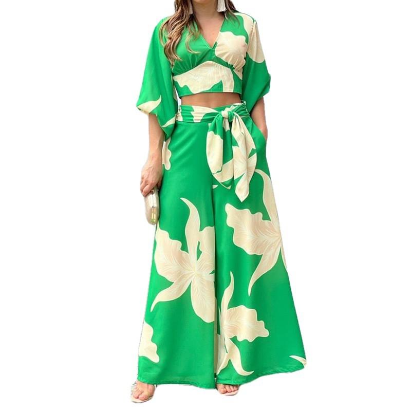 Womens 2026 Casual Set High-Waisted Printed T-Shirt Pants Outfit Office Wear Everyday Style