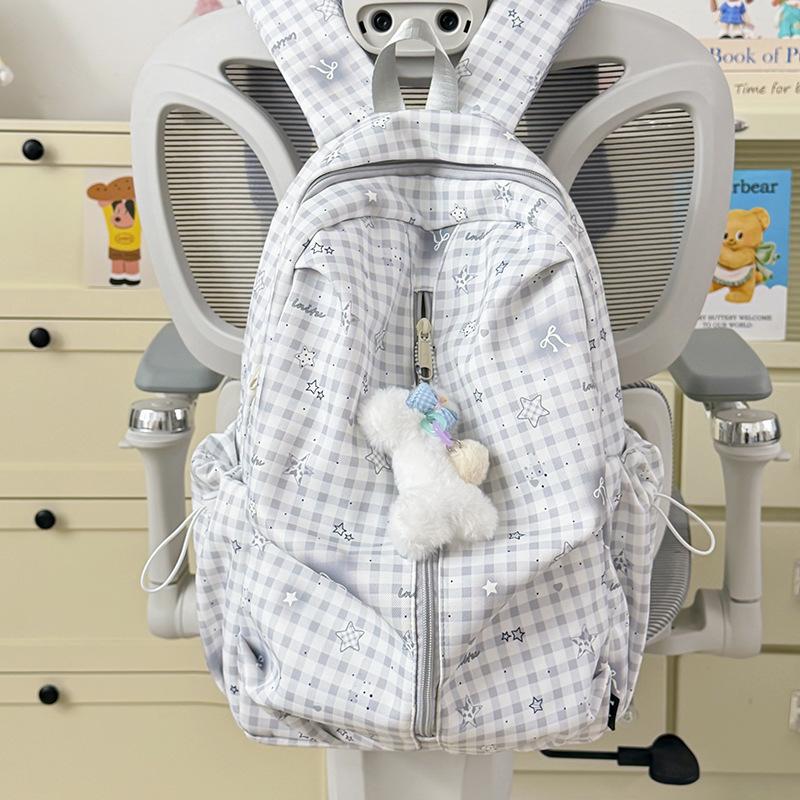 Schoolbag High Value Plaid Schoolbag Female Junior High School Student High School Student Light Casual Backpack Korean Primary School Student