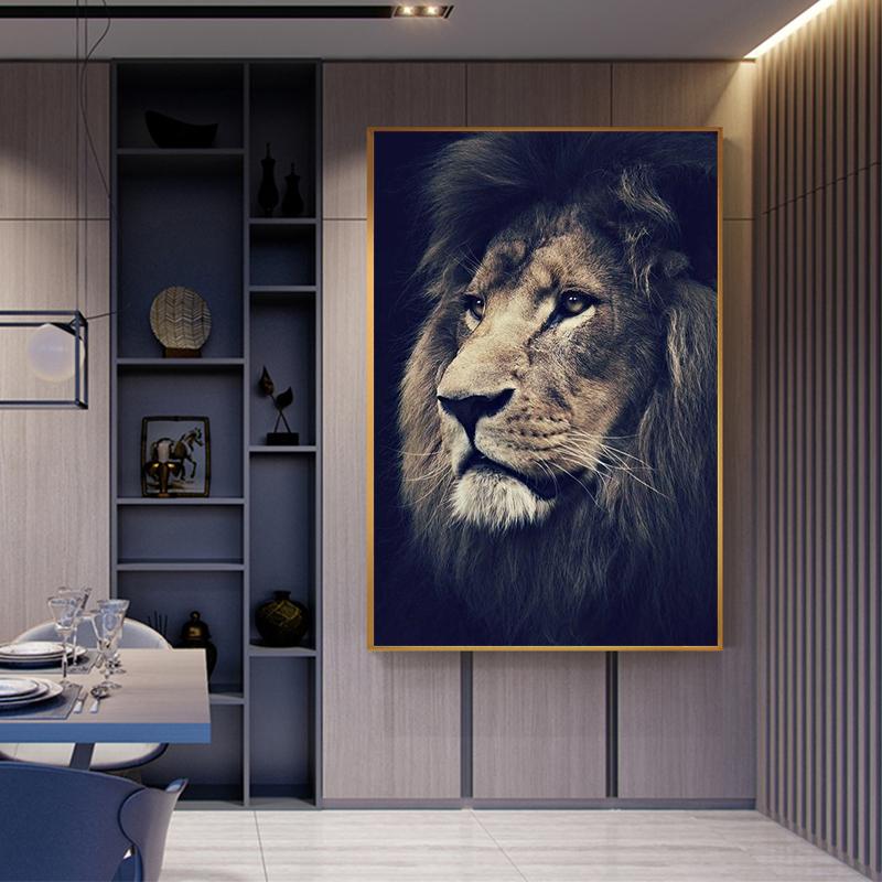 Modern Realistic Animal Art Lion Portrait Poster and Print Canvas Painting Nordic Style Wall Art Picture for Home Indoor Decor