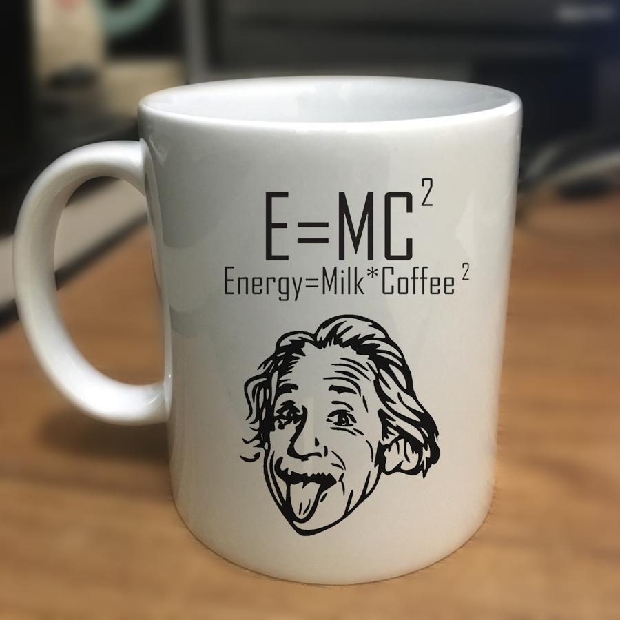 "E=MC2 " ENERGIE=MLÉKO X KÁVA2 - Vtipný kávový keramický hrnek - Unikátní nápad na dárek pro přátele, narozeninové dárky, hrnek, kávový šálek, sada šálků