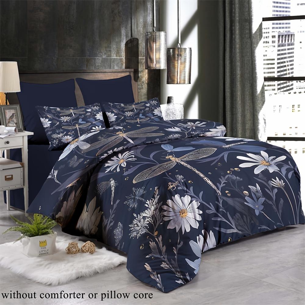 2/3Pcs Dragonfly Floral Pattern Bedding Set (1 Duvet Cover + 1/2 Pillowcases Without Core) Soft And Comfortable Bedding Set