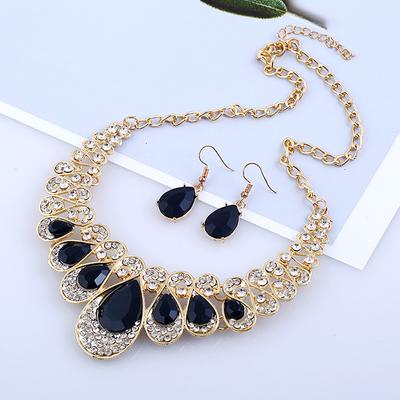 Jewelry Set  Metal Sparkle Diamond Necklace Earring Set For Woman Party Jewelry Gift