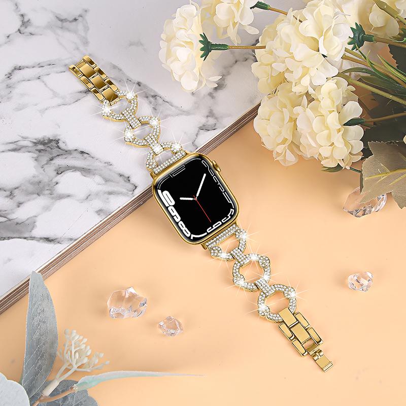 For Apple Watch Series 10 42mm/9 8 7 41mm/6 5 4 SE SE (2022) SE (2023) 40mm/3 2 1 38mm Metal Watch Band Rhinestone Decorated Watch Strap