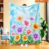 1pc 2D Flat Printing Spring & Summer New Arrival Colorful Daisy Watercolor Style Digital Print Blanket, Suitable for All Seasons, Casual Throw Blanket