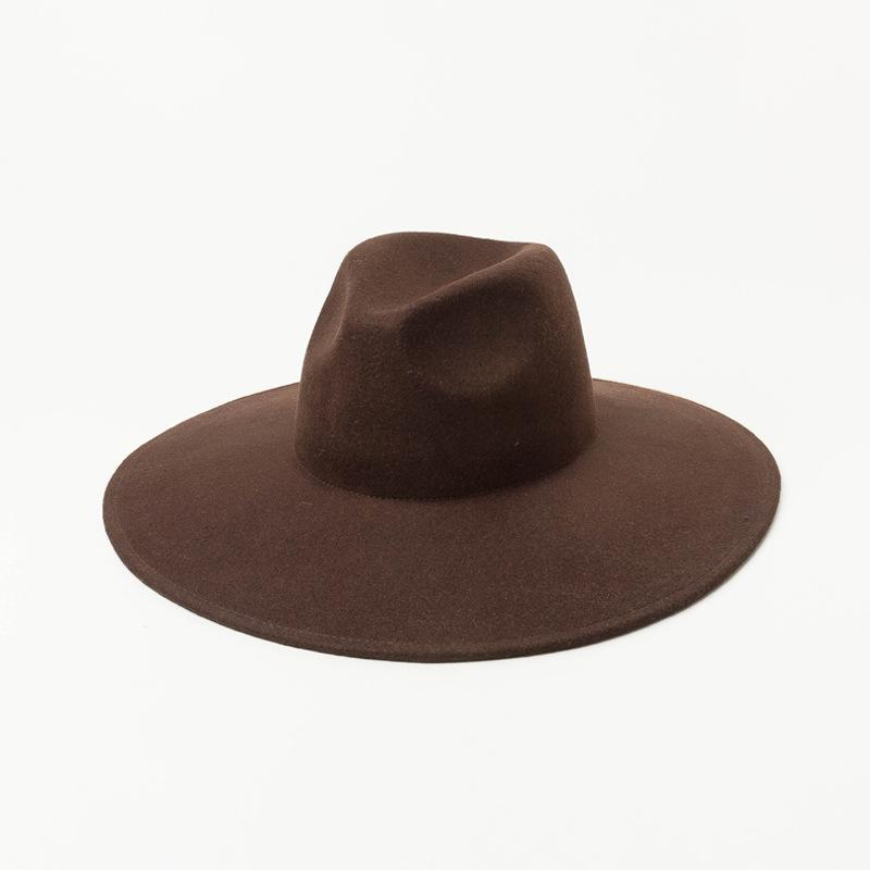 202601-HH2010A INS CHIC winter wolvilt 12cm BREDE rand klassieke dames fedora pet heren dames vrije tijd panama jazz hoed head size 57cm bruin
