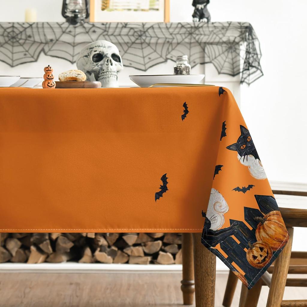 Halloween Pumpkins Cloud Bat Black Cat Rectangle Tablecloth for Table Decor Reusable Kitchen Dining Table Cloth Halloween Decor